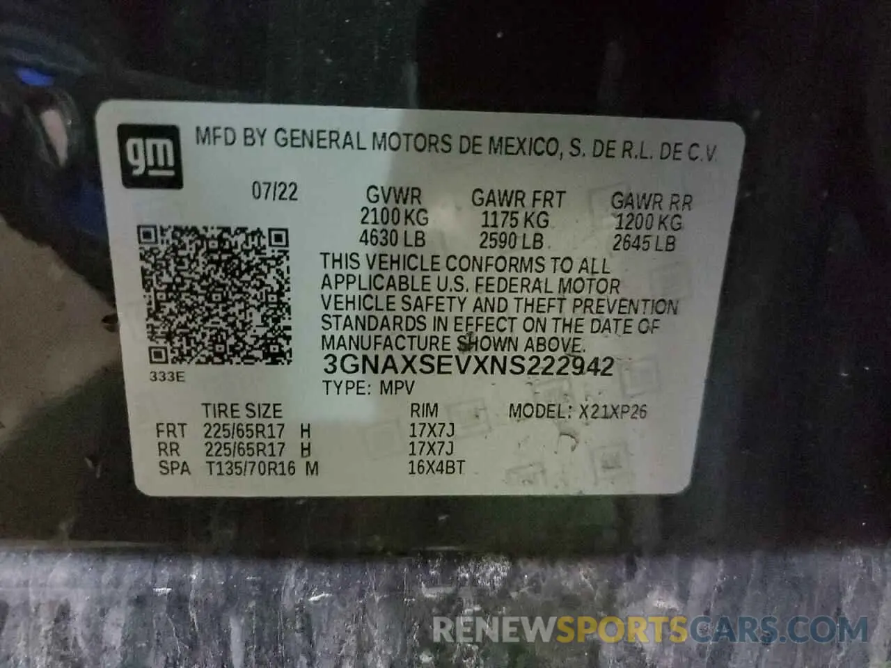 14 fotografías del automóvil dañado 3GNAXSEVXNS222942 CHEVROLET EQUINOX 2022