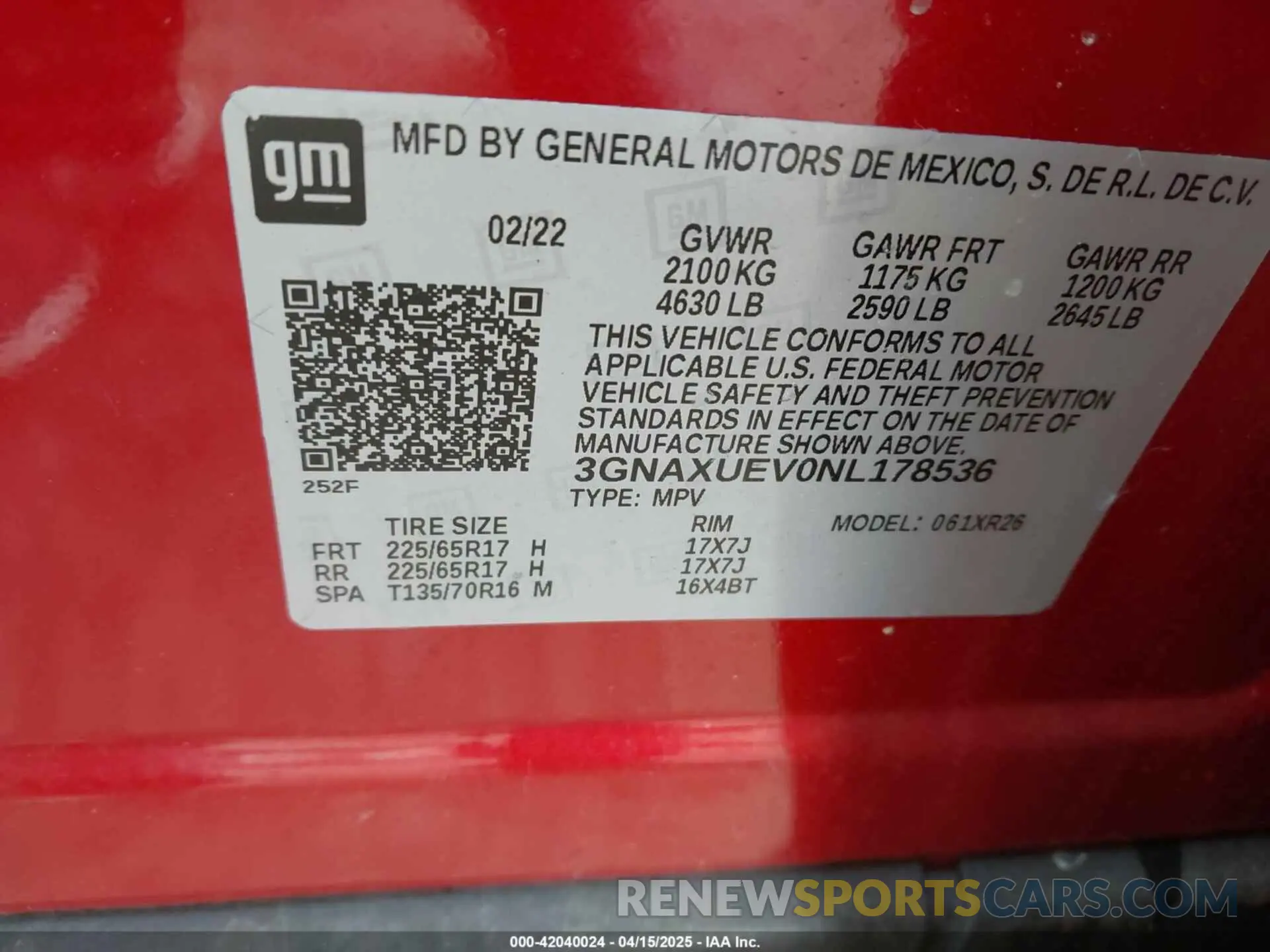 9 fotografías del automóvil dañado 3GNAXUEV0NL178536 CHEVROLET EQUINOX 2022