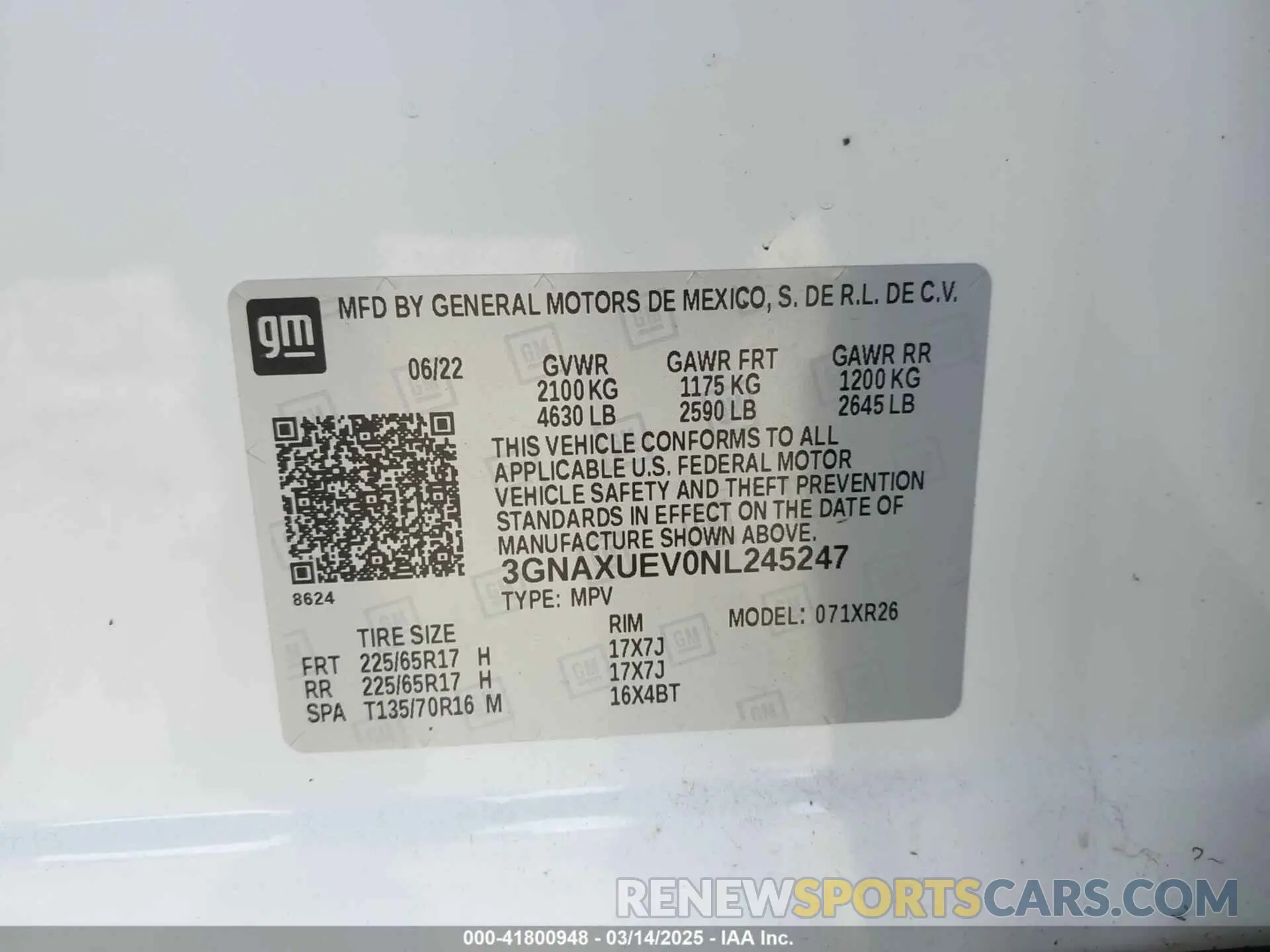 9 fotografías del automóvil dañado 3GNAXUEV0NL245247 CHEVROLET EQUINOX 2022