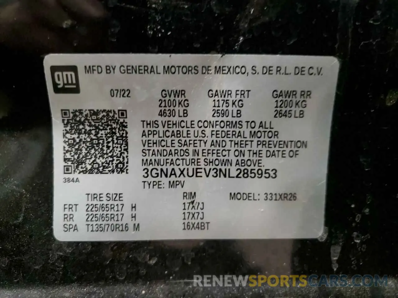 16 fotografías del automóvil dañado 3GNAXUEV3NL285953 CHEVROLET EQUINOX 2022