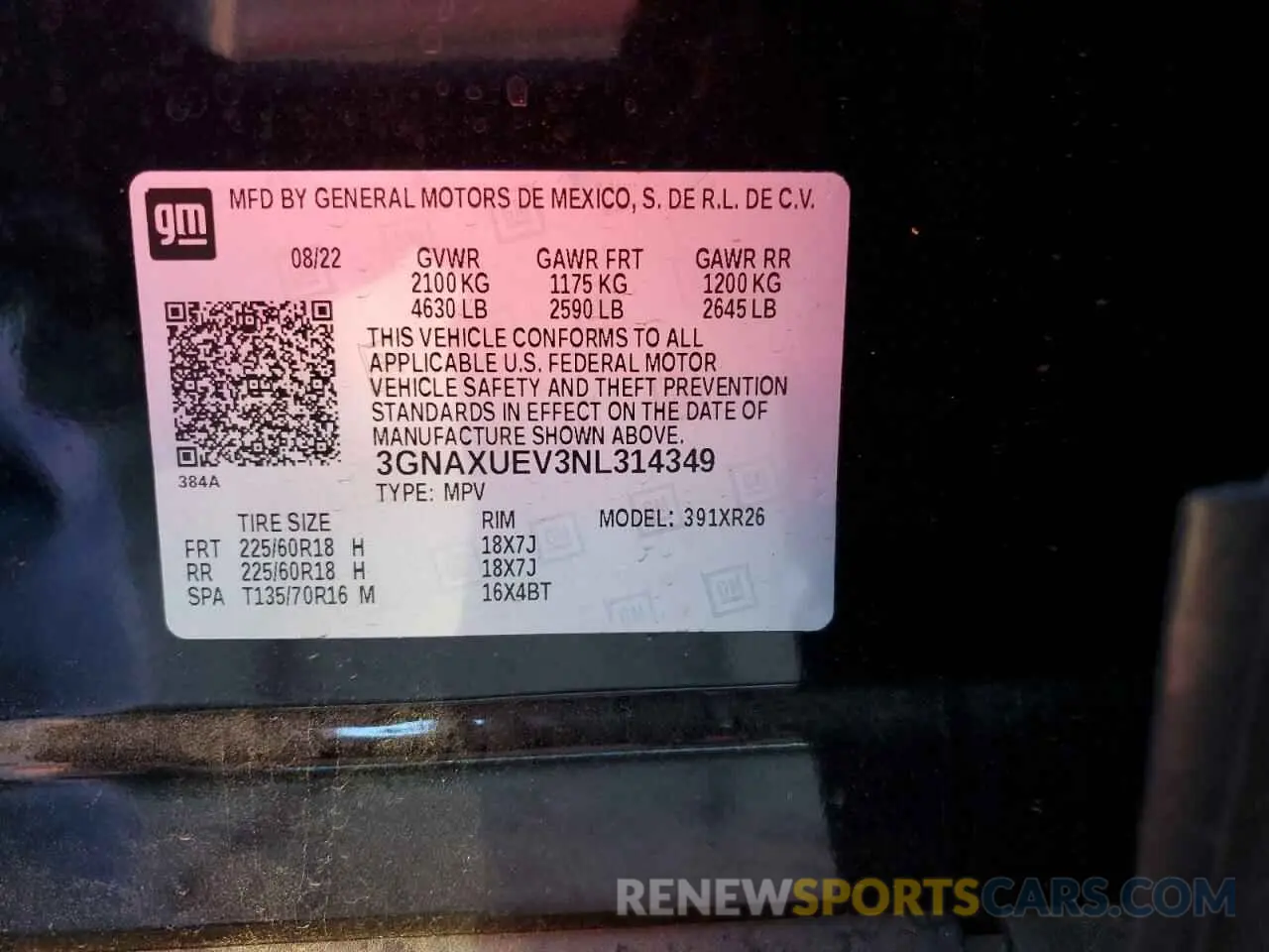 14 fotografías del automóvil dañado 3GNAXUEV3NL314349 CHEVROLET EQUINOX 2022