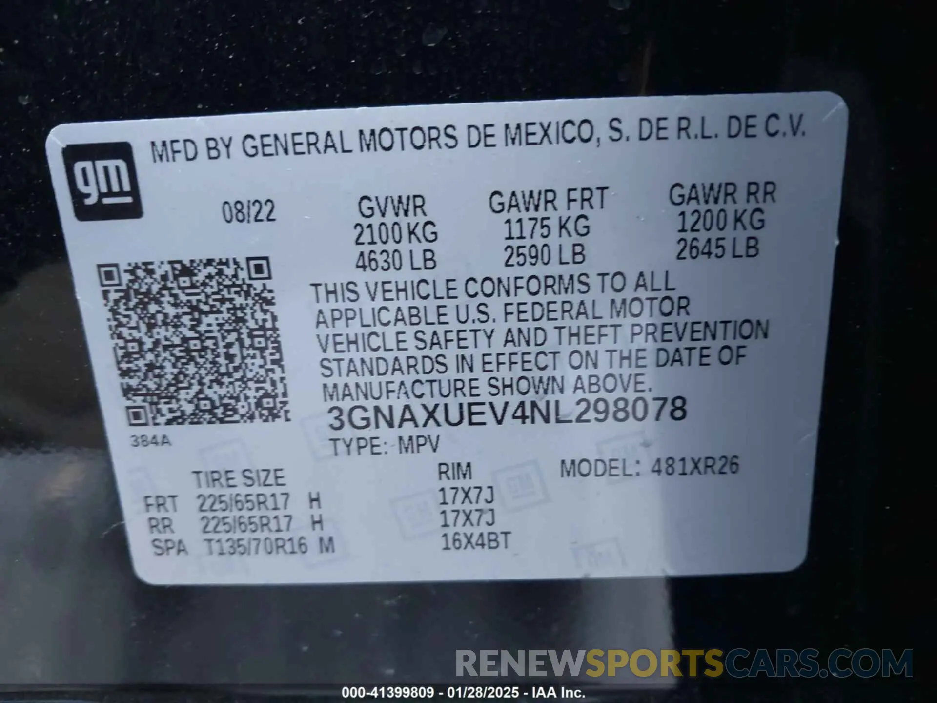 9 fotografías del automóvil dañado 3GNAXUEV4NL298078 CHEVROLET EQUINOX 2022