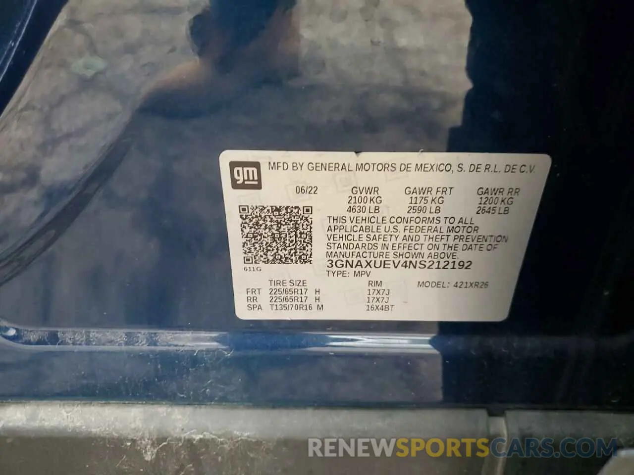 15 fotografías del automóvil dañado 3GNAXUEV4NS212192 CHEVROLET EQUINOX 2022