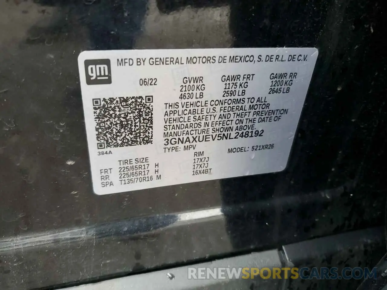 12 fotografías del automóvil dañado 3GNAXUEV5NL248192 CHEVROLET EQUINOX 2022