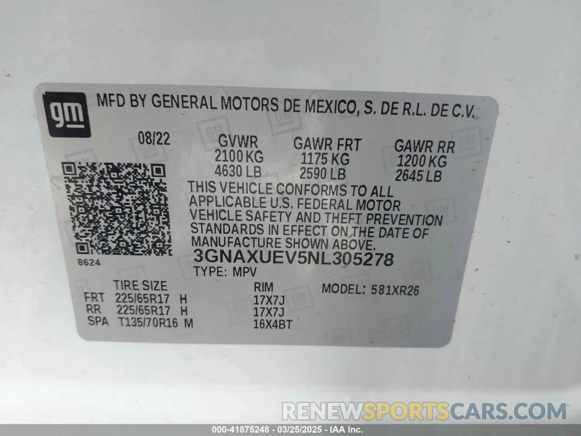9 fotografías del automóvil dañado 3GNAXUEV5NL305278 CHEVROLET EQUINOX 2022