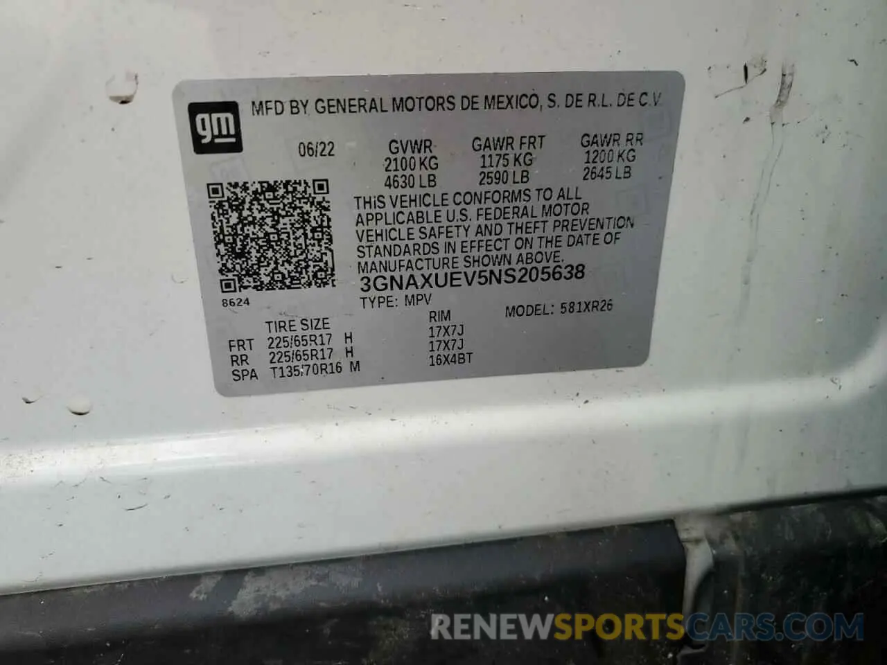 14 fotografías del automóvil dañado 3GNAXUEV5NS205638 CHEVROLET EQUINOX 2022