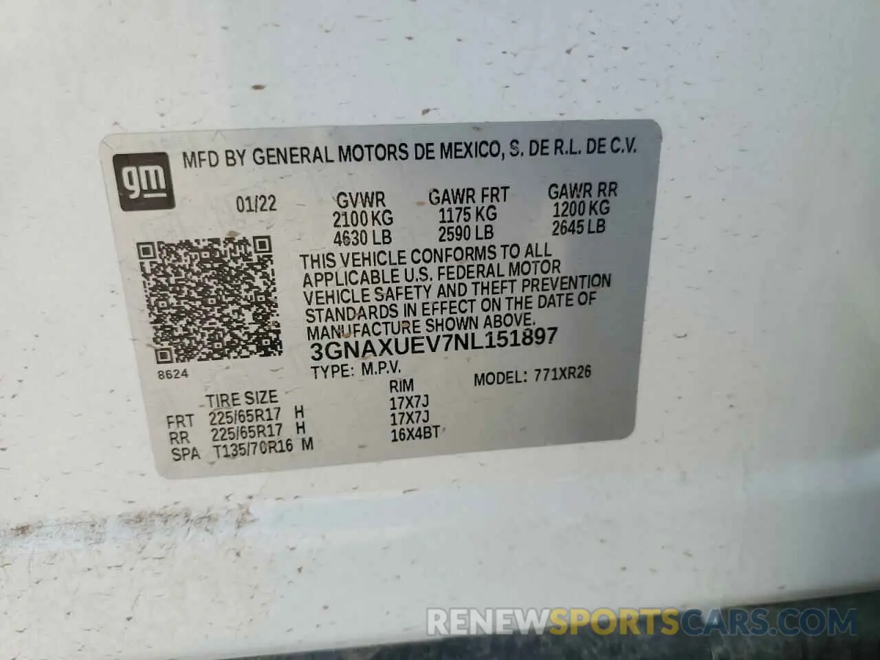 15 fotografías del automóvil dañado 3GNAXUEV7NL151897 CHEVROLET EQUINOX 2022