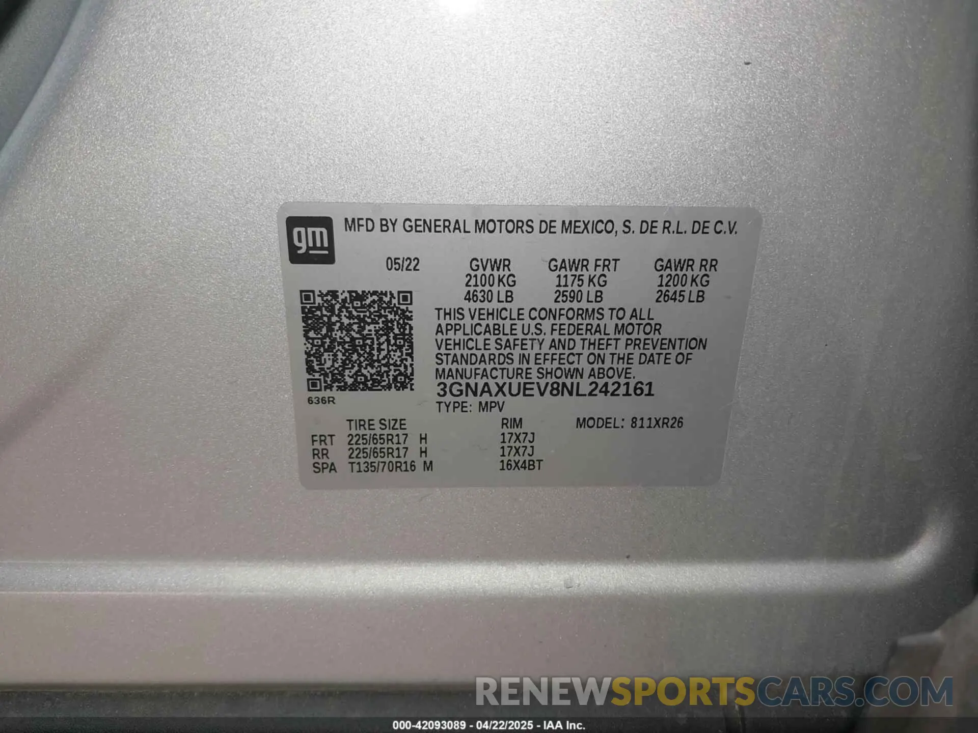 9 fotografías del automóvil dañado 3GNAXUEV8NL242161 CHEVROLET EQUINOX 2022