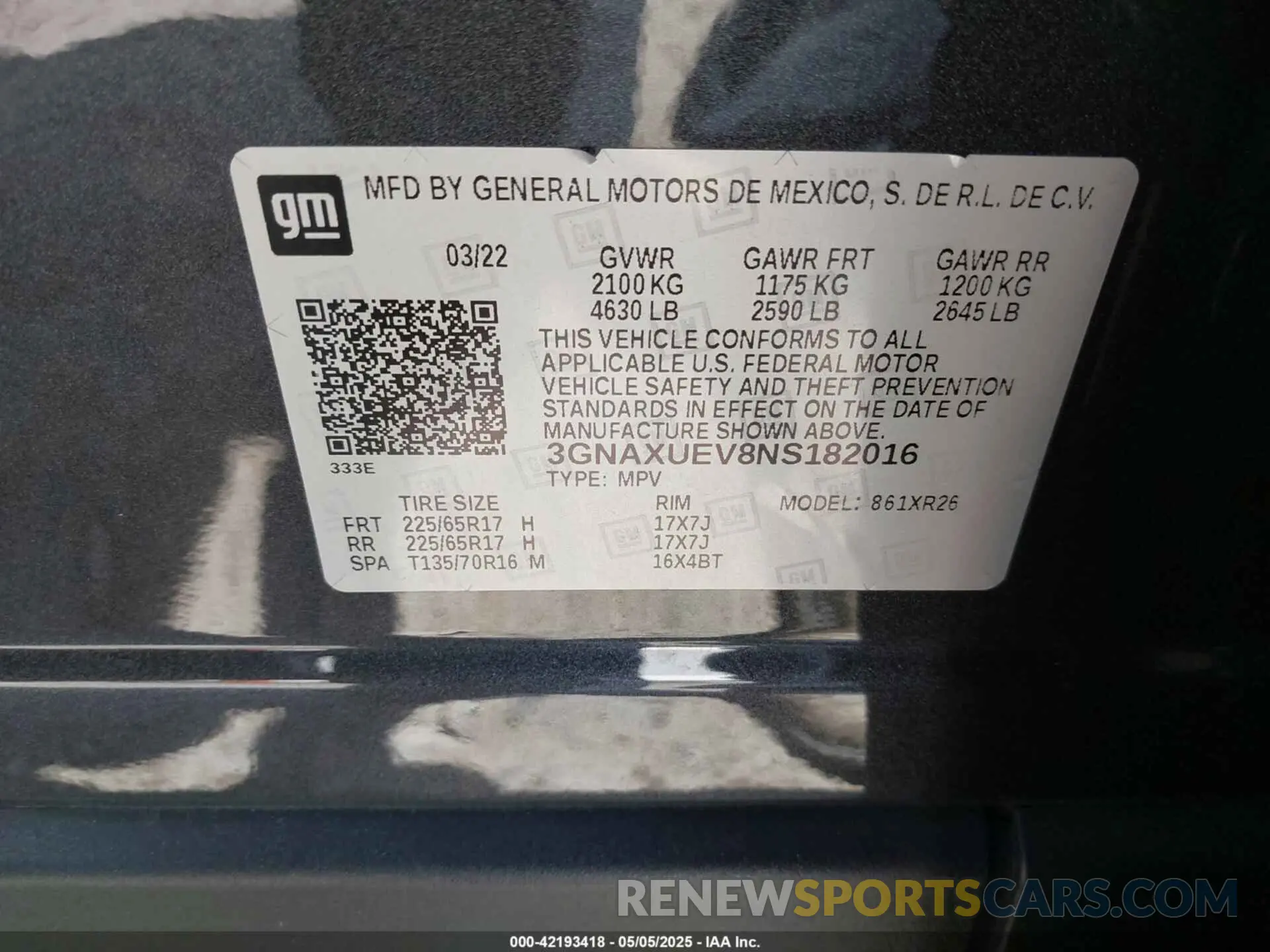 9 fotografías del automóvil dañado 3GNAXUEV8NS182016 CHEVROLET EQUINOX 2022