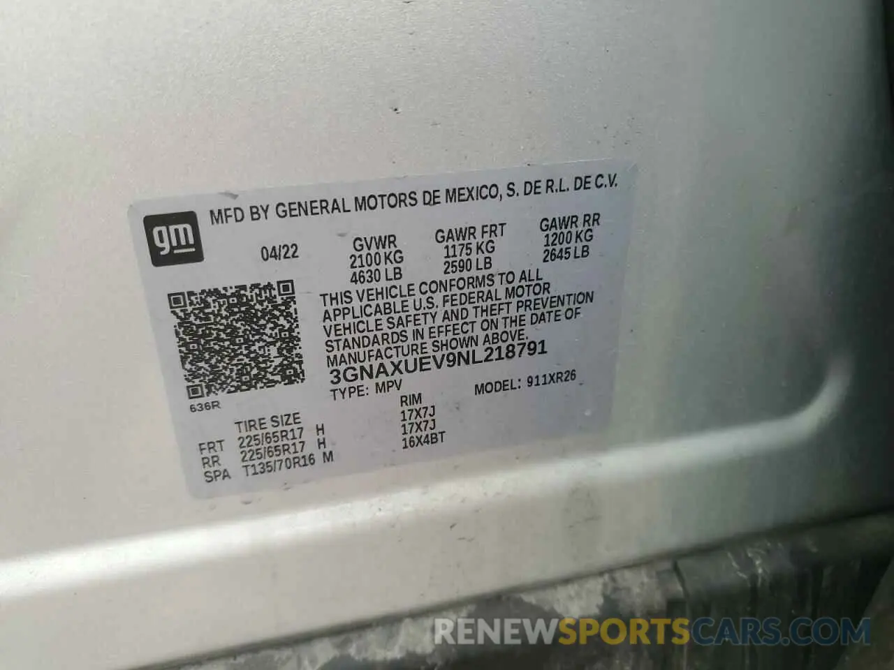 13 fotografías del automóvil dañado 3GNAXUEV9NL218791 CHEVROLET EQUINOX 2022