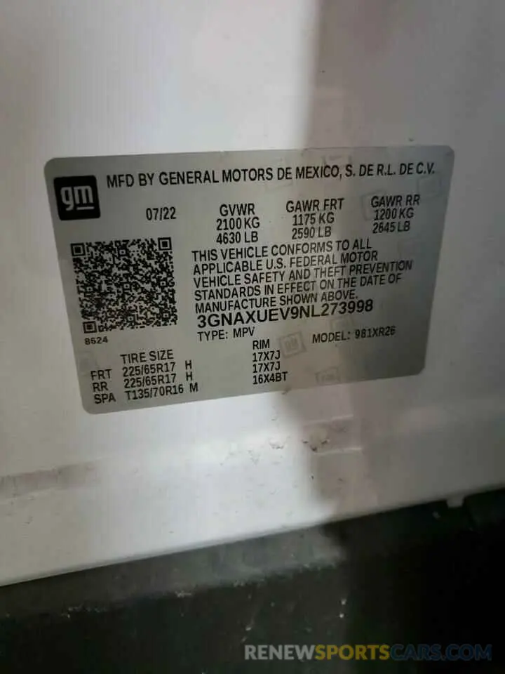 13 fotografías del automóvil dañado 3GNAXUEV9NL273998 CHEVROLET EQUINOX 2022