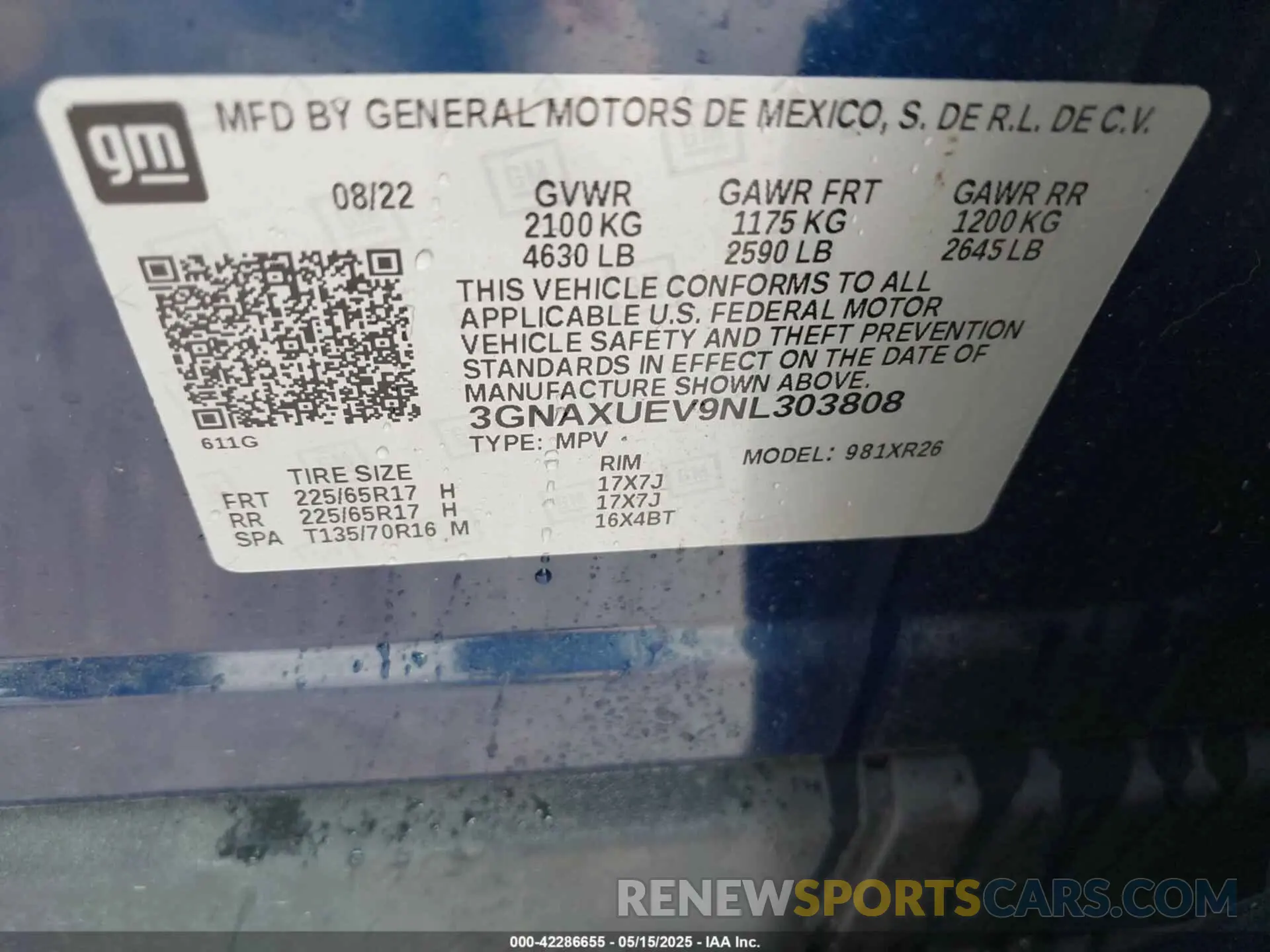 9 fotografías del automóvil dañado 3GNAXUEV9NL303808 CHEVROLET EQUINOX 2022