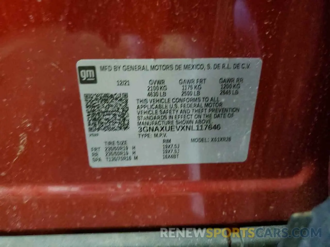 15 fotografías del automóvil dañado 3GNAXUEVXNL117646 CHEVROLET EQUINOX 2022