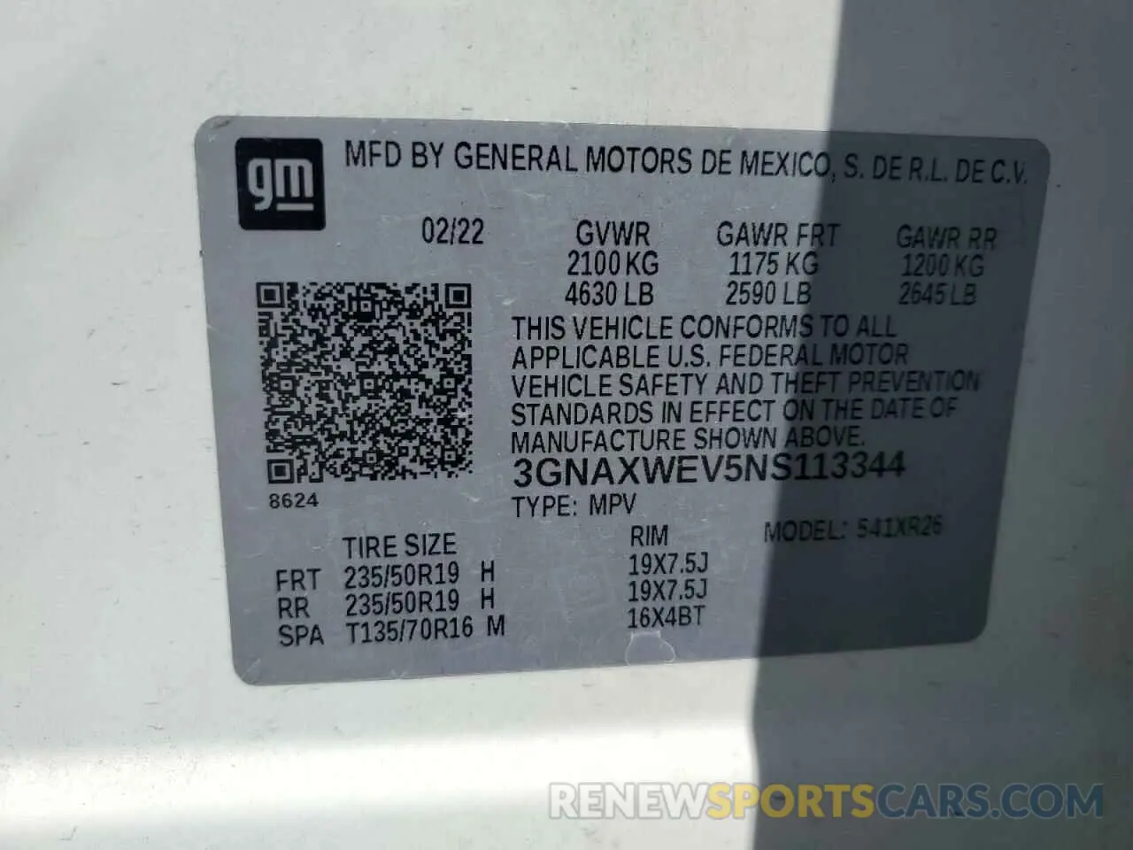 13 fotografías del automóvil dañado 3GNAXWEV5NS113344 CHEVROLET EQUINOX 2022