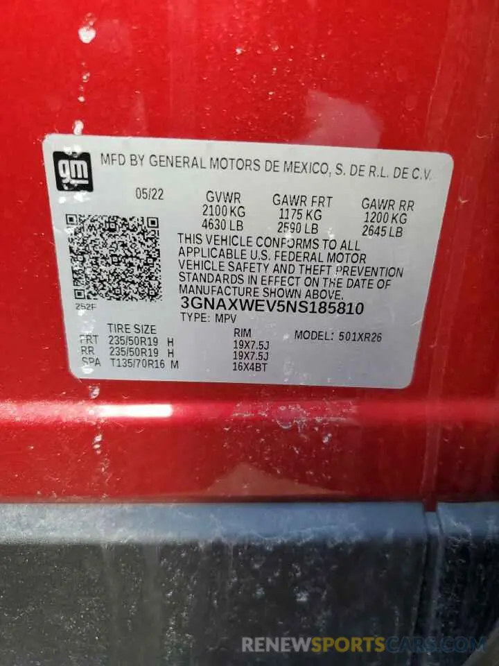 13 fotografías del automóvil dañado 3GNAXWEV5NS185810 CHEVROLET EQUINOX 2022