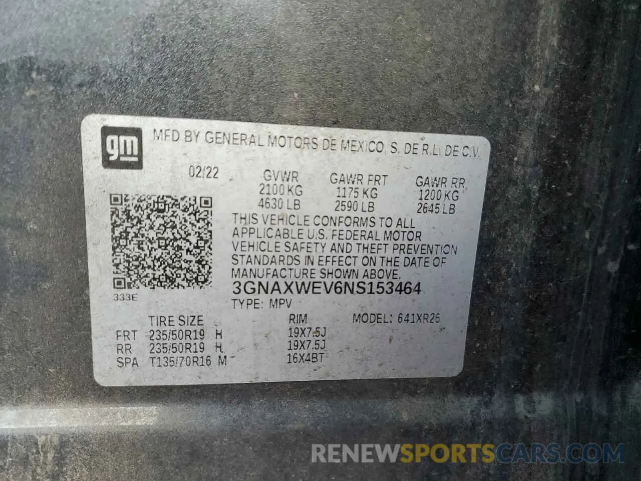 13 fotografías del automóvil dañado 3GNAXWEV6NS153464 CHEVROLET EQUINOX 2022