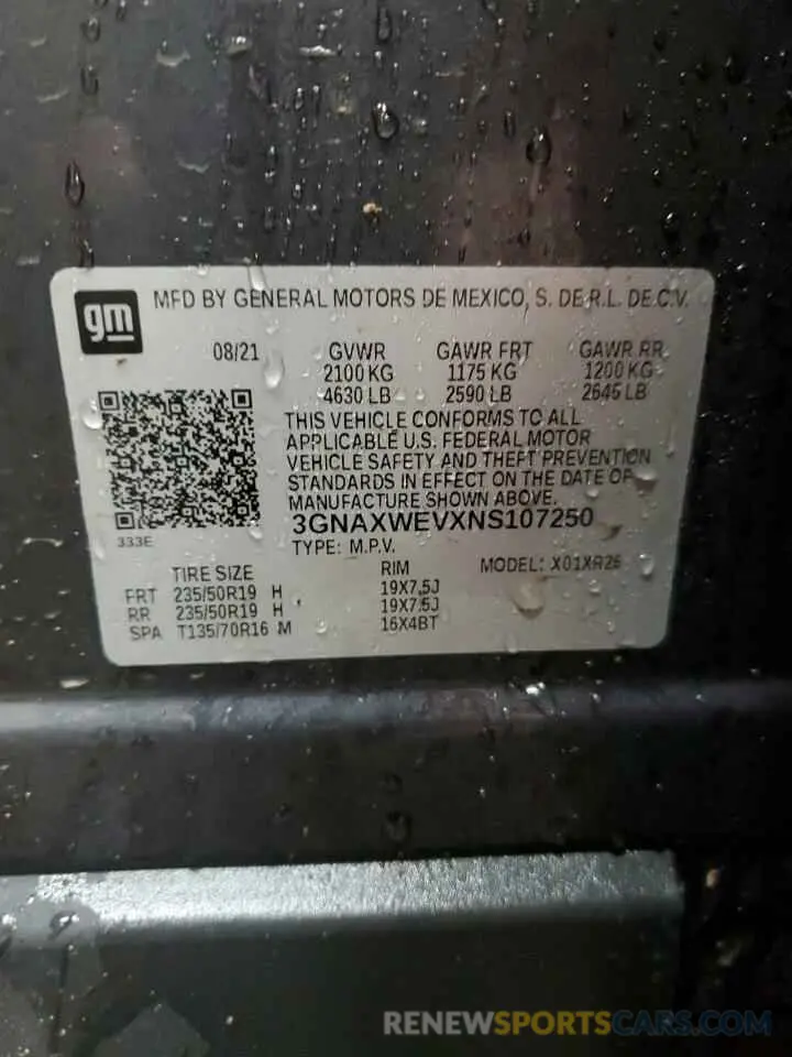 14 fotografías del automóvil dañado 3GNAXWEVXNS107250 CHEVROLET EQUINOX 2022