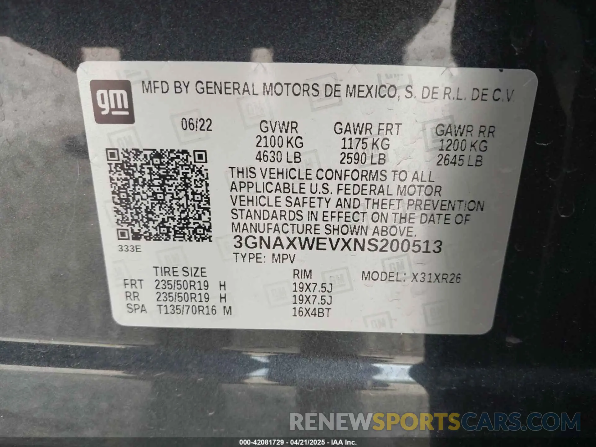 9 fotografías del automóvil dañado 3GNAXWEVXNS200513 CHEVROLET EQUINOX 2022
