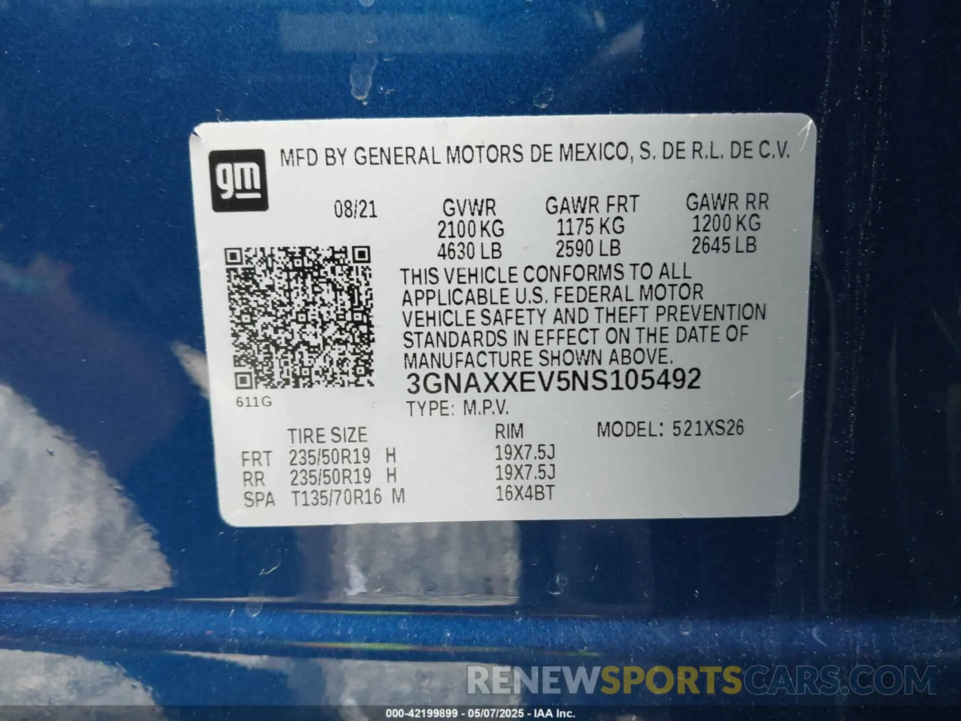 9 fotografías del automóvil dañado 3GNAXXEV5NS105492 CHEVROLET EQUINOX 2022