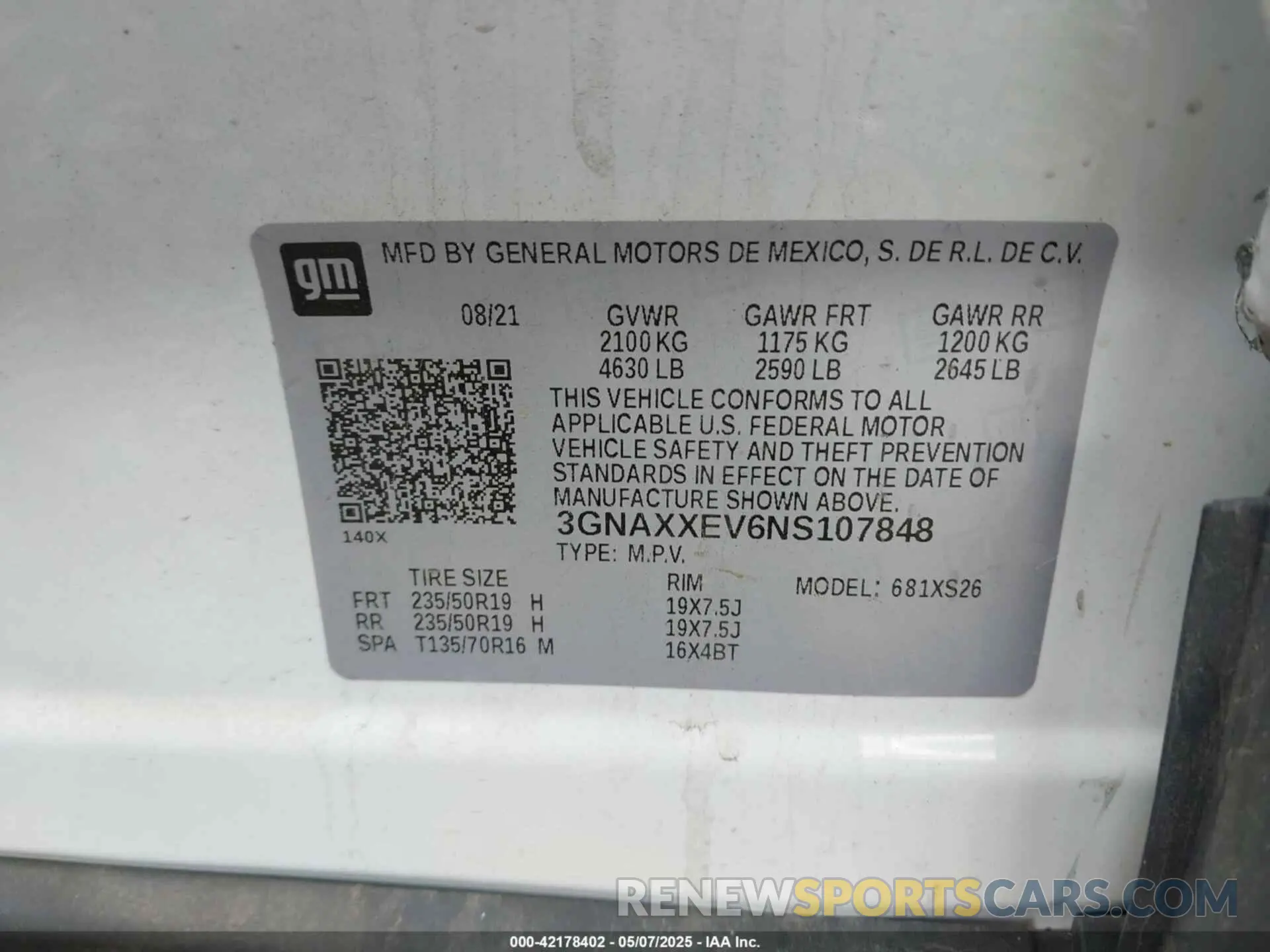 9 fotografías del automóvil dañado 3GNAXXEV6NS107848 CHEVROLET EQUINOX 2022