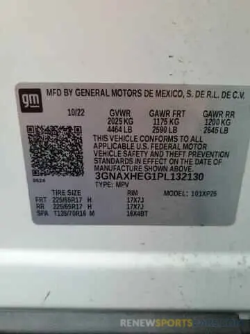 13 fotografías del automóvil dañado 3GNAXHEG1PL132130 CHEVROLET EQUINOX 2023
