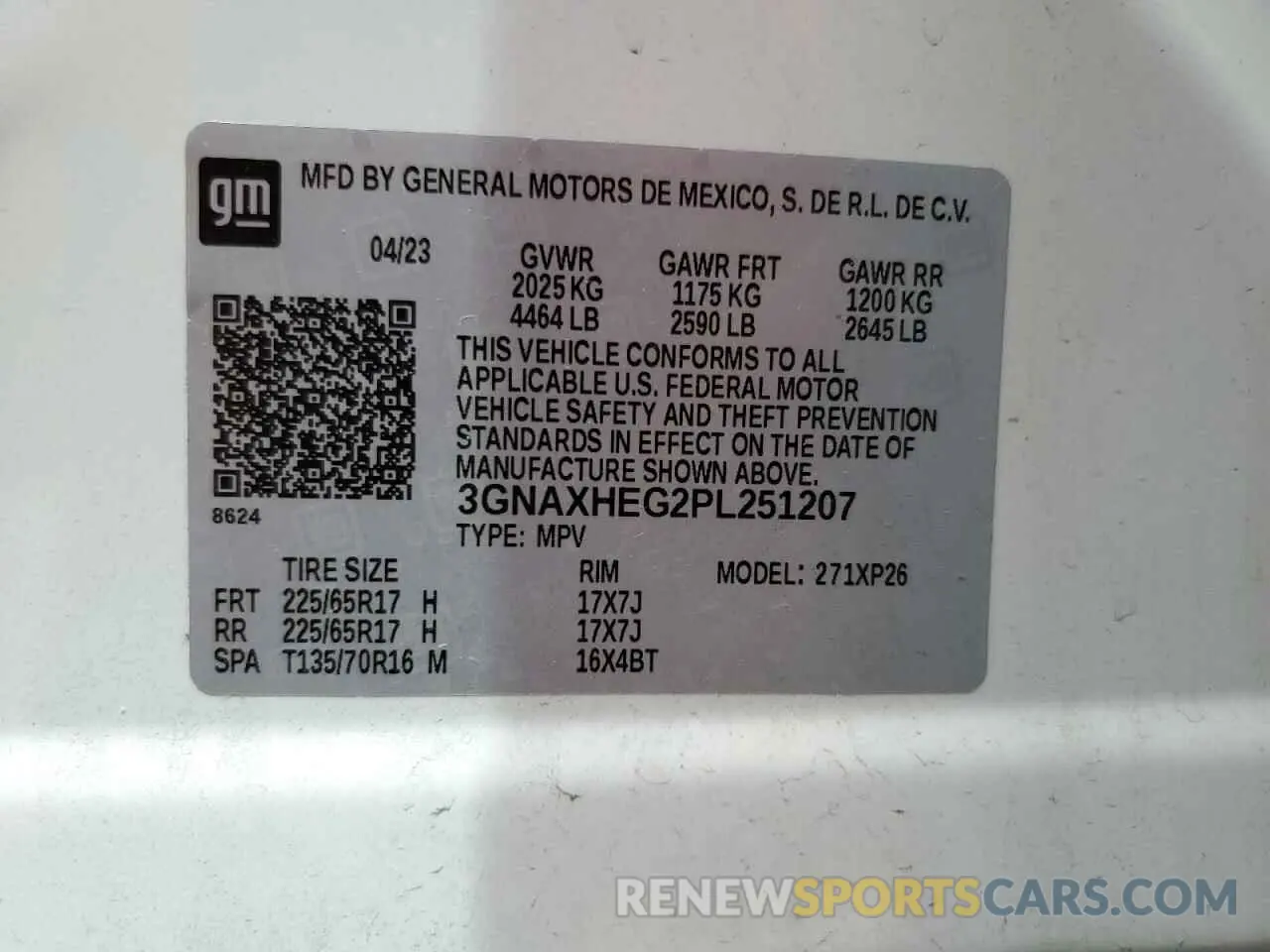 13 fotografías del automóvil dañado 3GNAXHEG2PL251207 CHEVROLET EQUINOX 2023