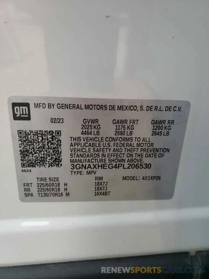 13 fotografías del automóvil dañado 3GNAXHEG4PL206530 CHEVROLET EQUINOX 2023