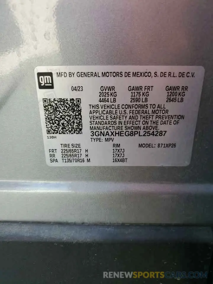 15 fotografías del automóvil dañado 3GNAXHEG8PL254287 CHEVROLET EQUINOX 2023