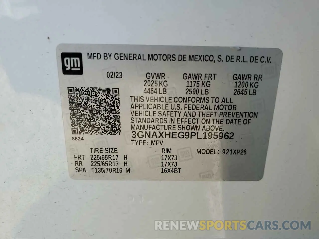 14 fotografías del automóvil dañado 3GNAXHEG9PL195962 CHEVROLET EQUINOX 2023