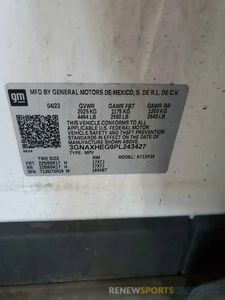 14 fotografías del automóvil dañado 3GNAXHEG9PL243427 CHEVROLET EQUINOX 2023