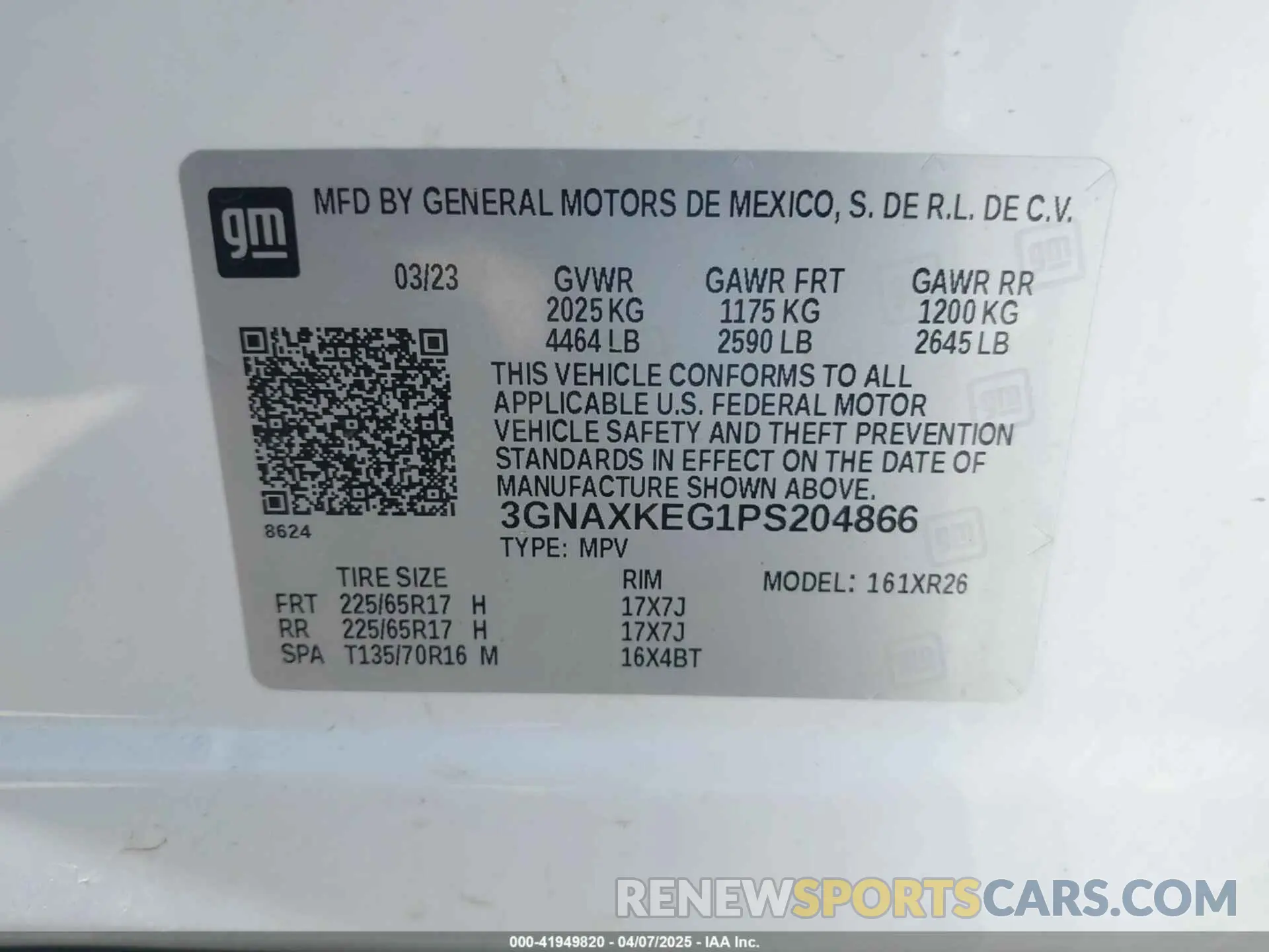 9 fotografías del automóvil dañado 3GNAXKEG1PS204866 CHEVROLET EQUINOX 2023