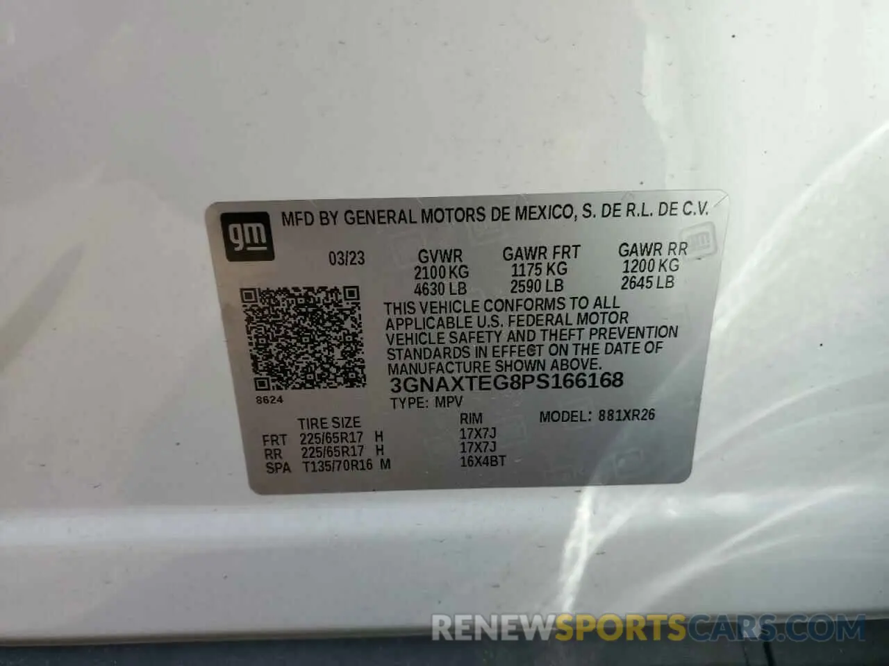 13 fotografías del automóvil dañado 3GNAXTEG8PS166168 CHEVROLET EQUINOX 2023