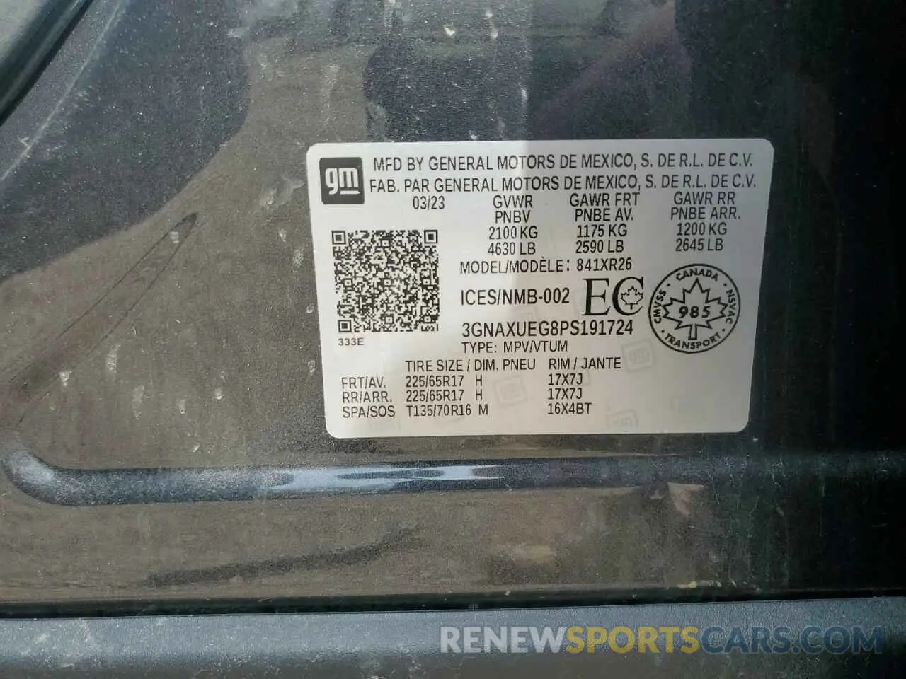 14 fotografías del automóvil dañado 3GNAXUEG8PS191724 CHEVROLET EQUINOX 2023
