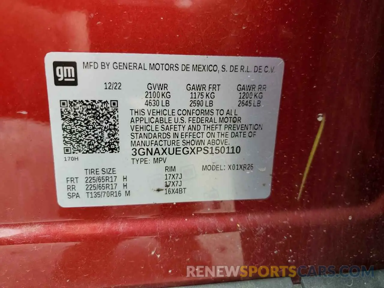13 fotografías del automóvil dañado 3GNAXUEGXPS150110 CHEVROLET EQUINOX 2023
