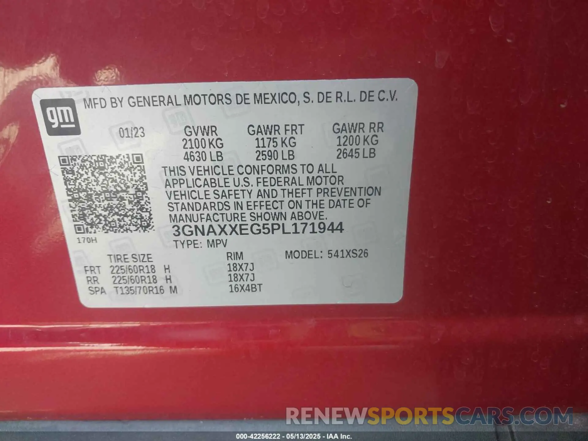 9 fotografías del automóvil dañado 3GNAXXEG5PL171944 CHEVROLET EQUINOX 2023