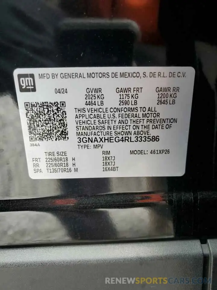 15 fotografías del automóvil dañado 3GNAXHEG4RL333586 CHEVROLET EQUINOX 2024