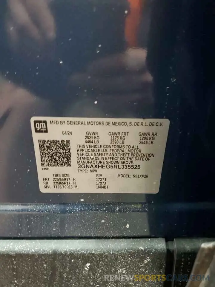 14 fotografías del automóvil dañado 3GNAXHEG5RL335525 CHEVROLET EQUINOX 2024