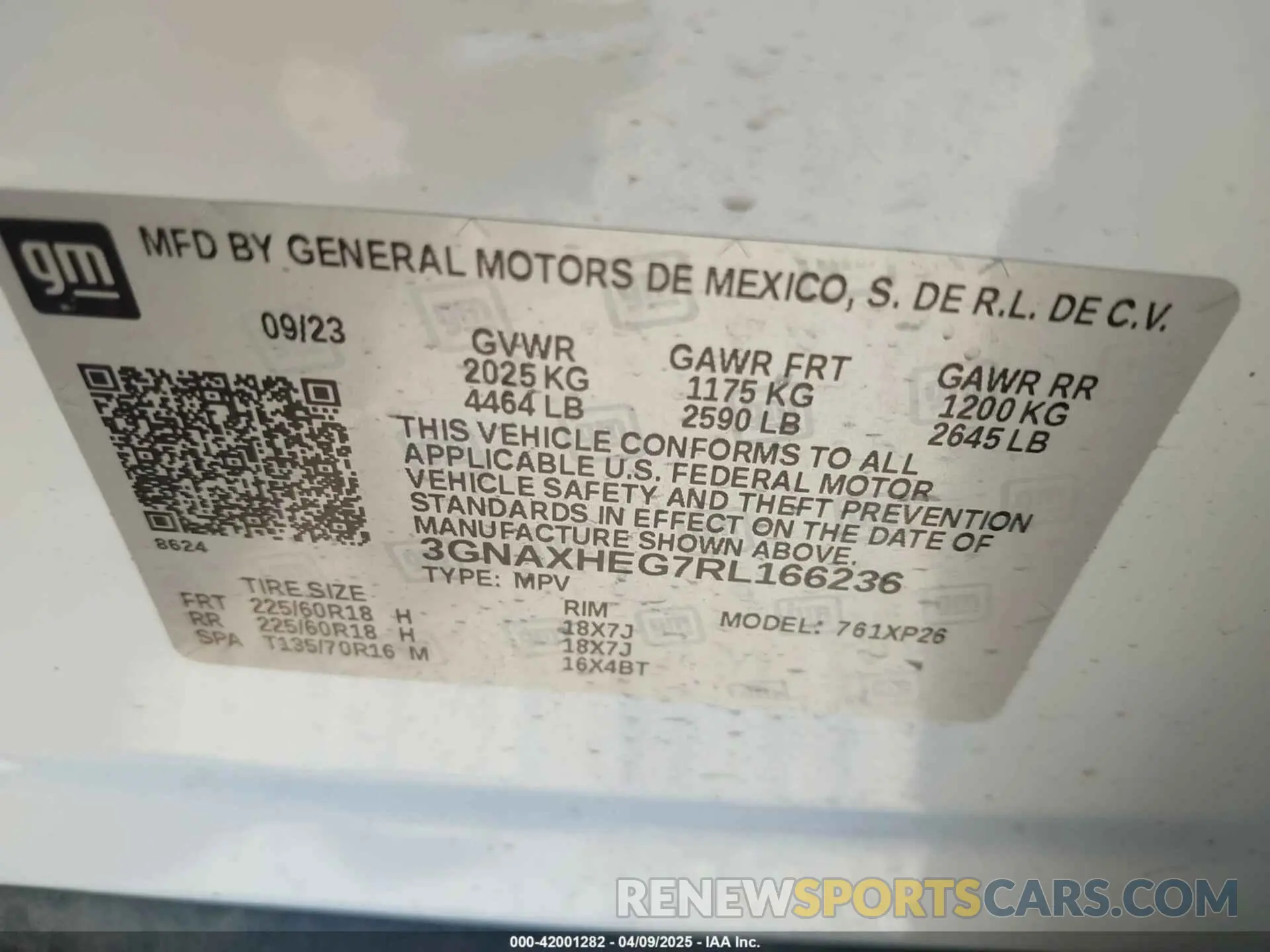 9 fotografías del automóvil dañado 3GNAXHEG7RL166236 CHEVROLET EQUINOX 2024