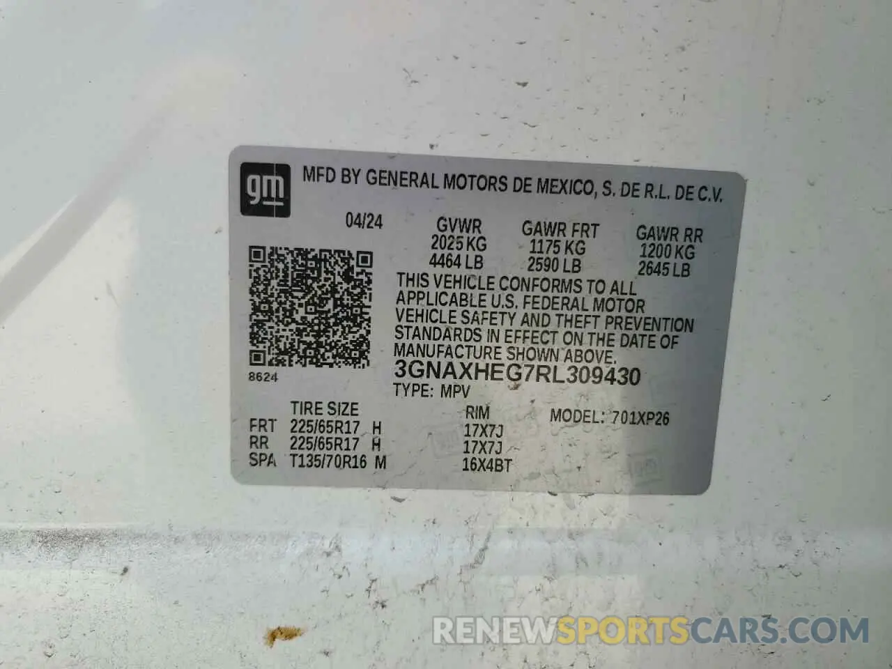 12 fotografías del automóvil dañado 3GNAXHEG7RL309430 CHEVROLET EQUINOX 2024