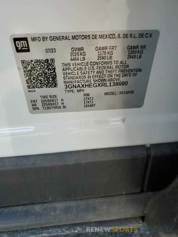 13 fotografías del automóvil dañado 3GNAXHEGXRL138690 CHEVROLET EQUINOX 2024