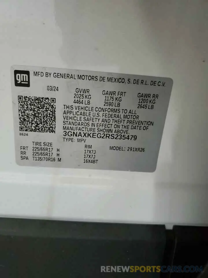 14 fotografías del automóvil dañado 3GNAXKEG2RS235479 CHEVROLET EQUINOX 2024