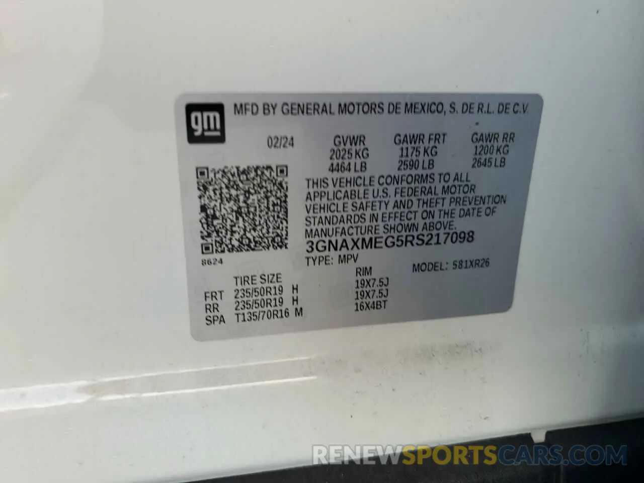 14 fotografías del automóvil dañado 3GNAXMEG5RS217098 CHEVROLET EQUINOX 2024