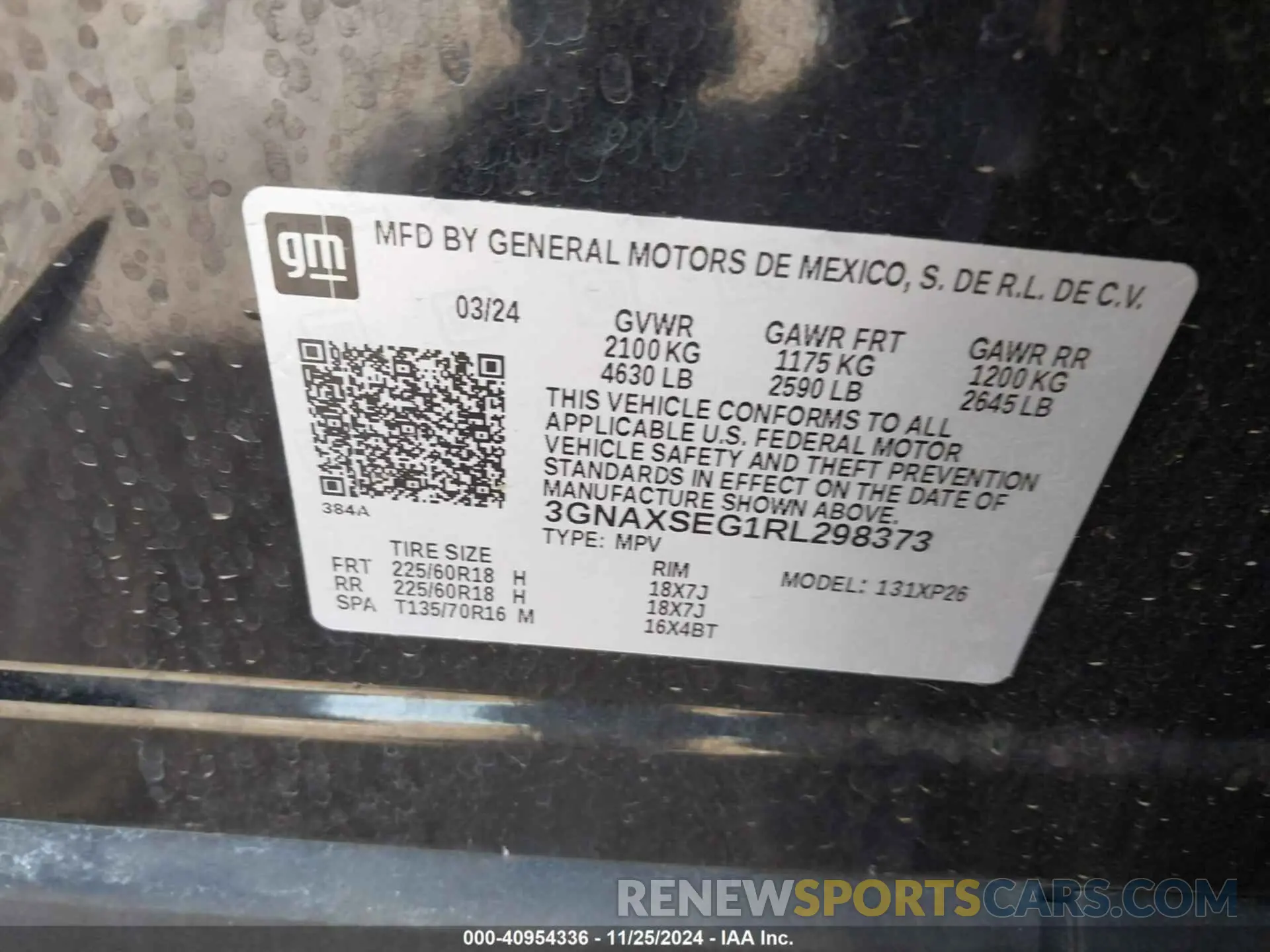 9 fotografías del automóvil dañado 3GNAXSEG1RL298373 CHEVROLET EQUINOX 2024