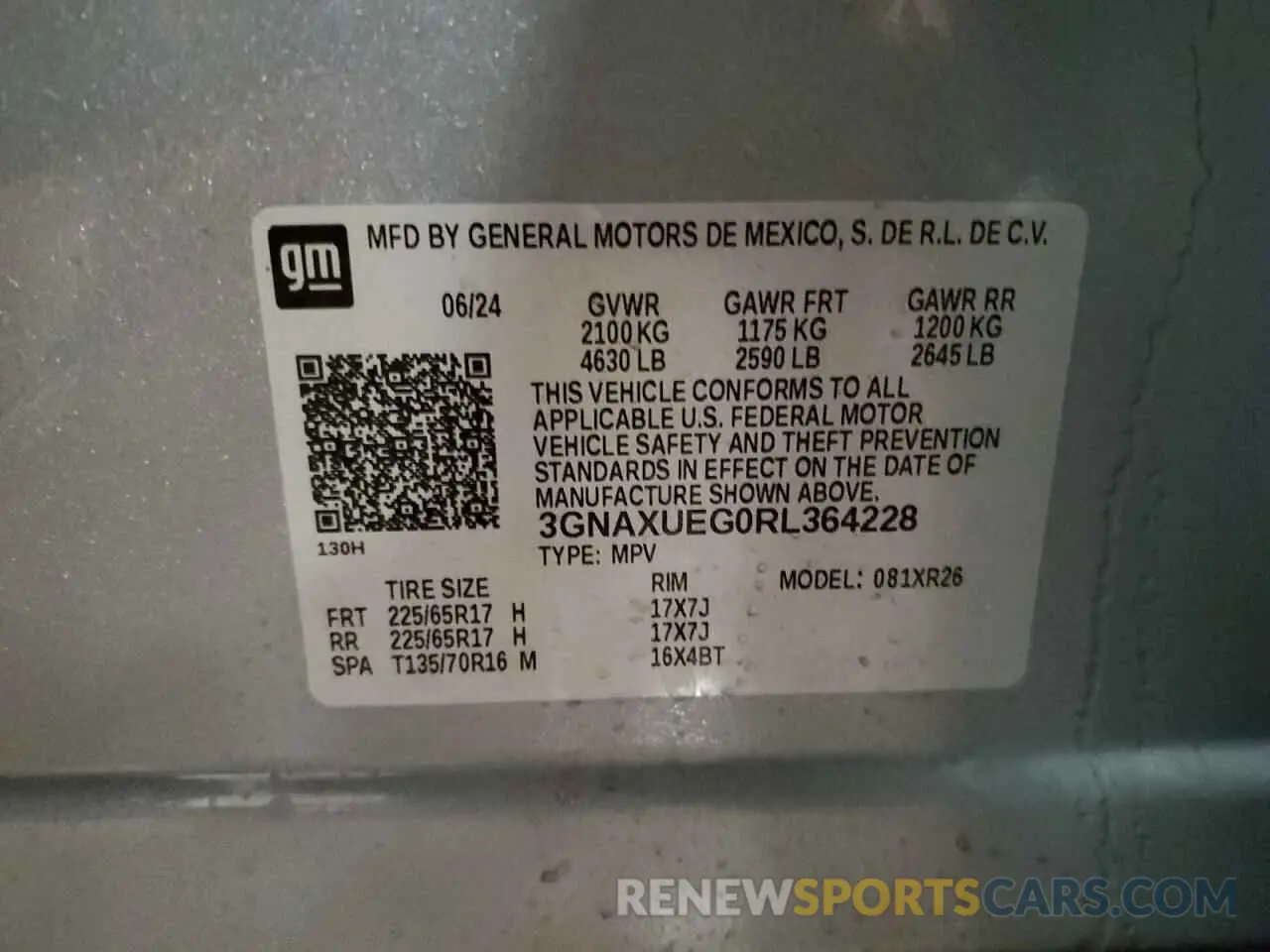 15 fotografías del automóvil dañado 3GNAXUEG0RL364228 CHEVROLET EQUINOX 2024
