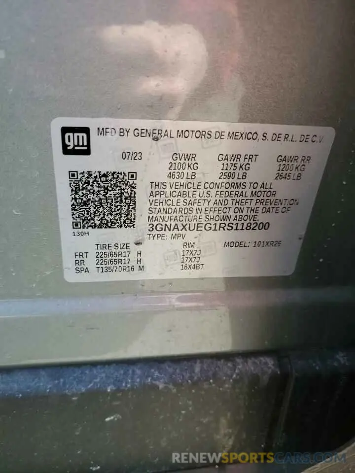 13 fotografías del automóvil dañado 3GNAXUEG1RS118200 CHEVROLET EQUINOX 2024