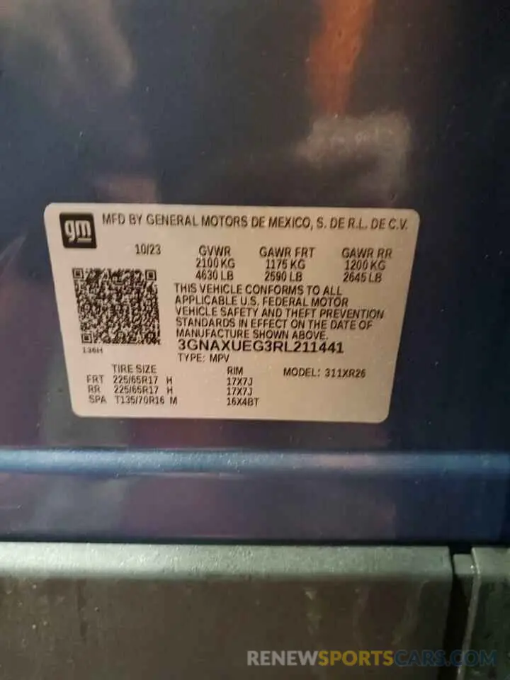 14 fotografías del automóvil dañado 3GNAXUEG3RL211441 CHEVROLET EQUINOX 2024