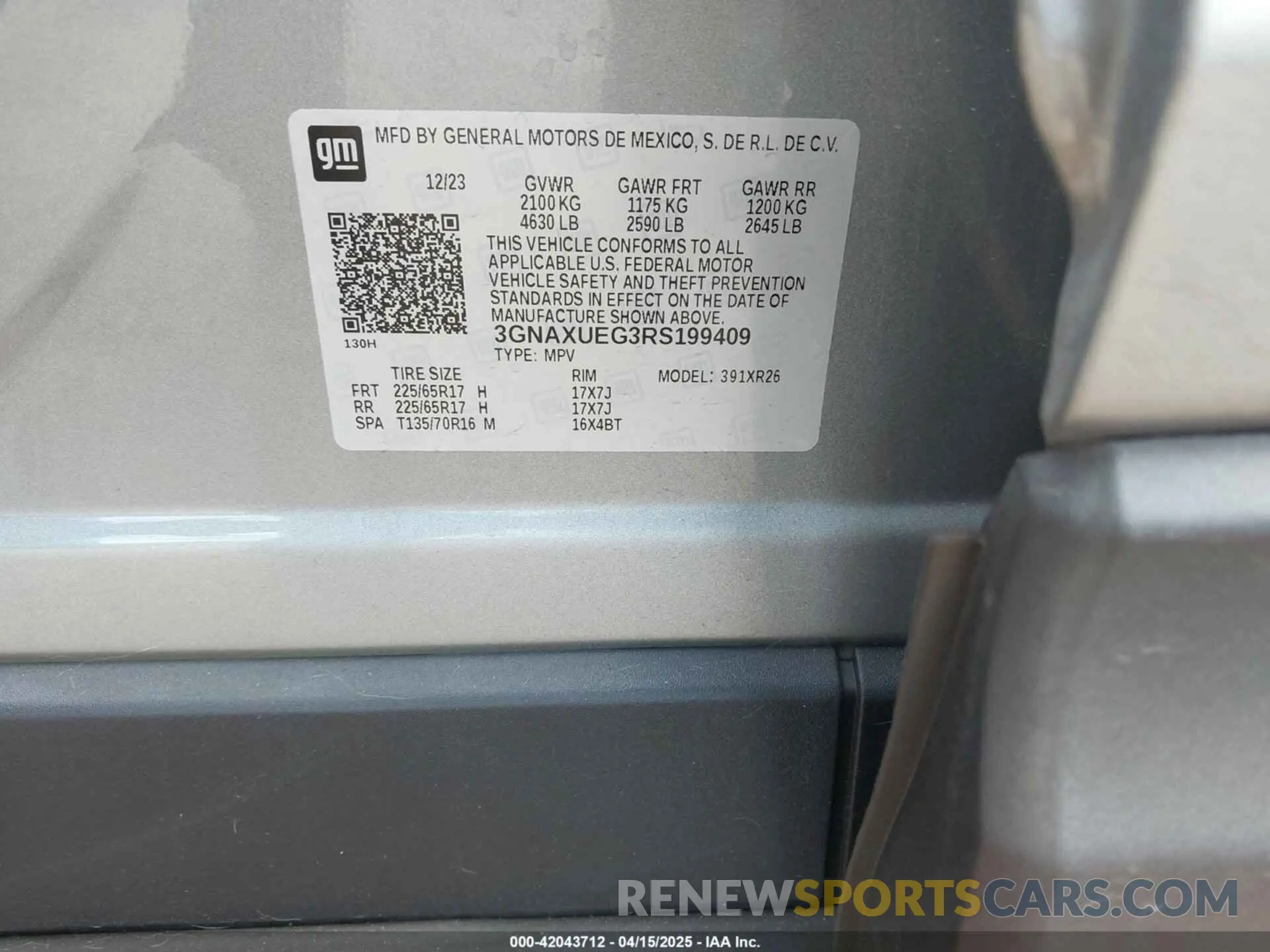 9 fotografías del automóvil dañado 3GNAXUEG3RS199409 CHEVROLET EQUINOX 2024