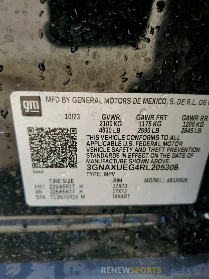 14 fotografías del automóvil dañado 3GNAXUEG4RL205308 CHEVROLET EQUINOX 2024