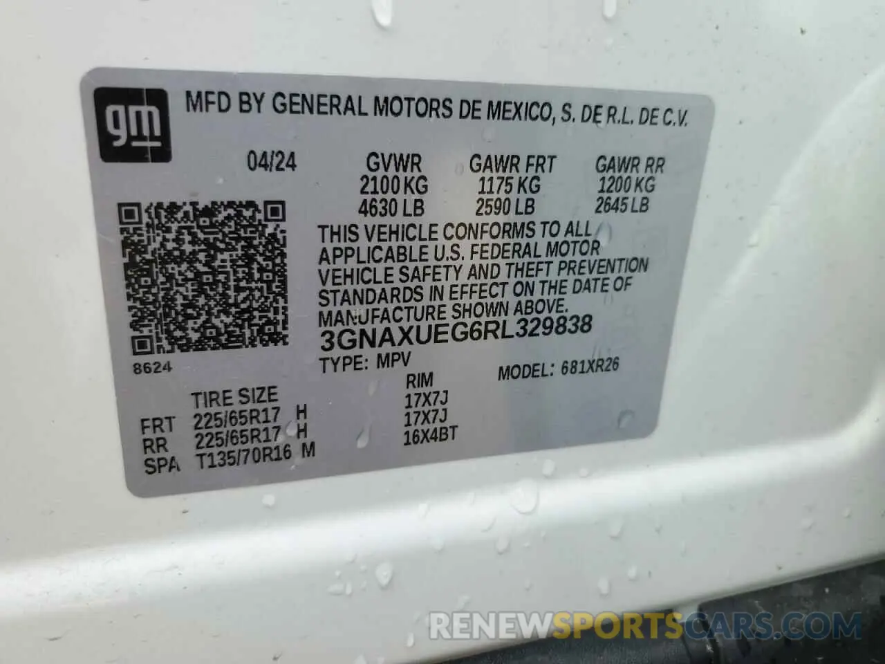 14 fotografías del automóvil dañado 3GNAXUEG6RL329838 CHEVROLET EQUINOX 2024