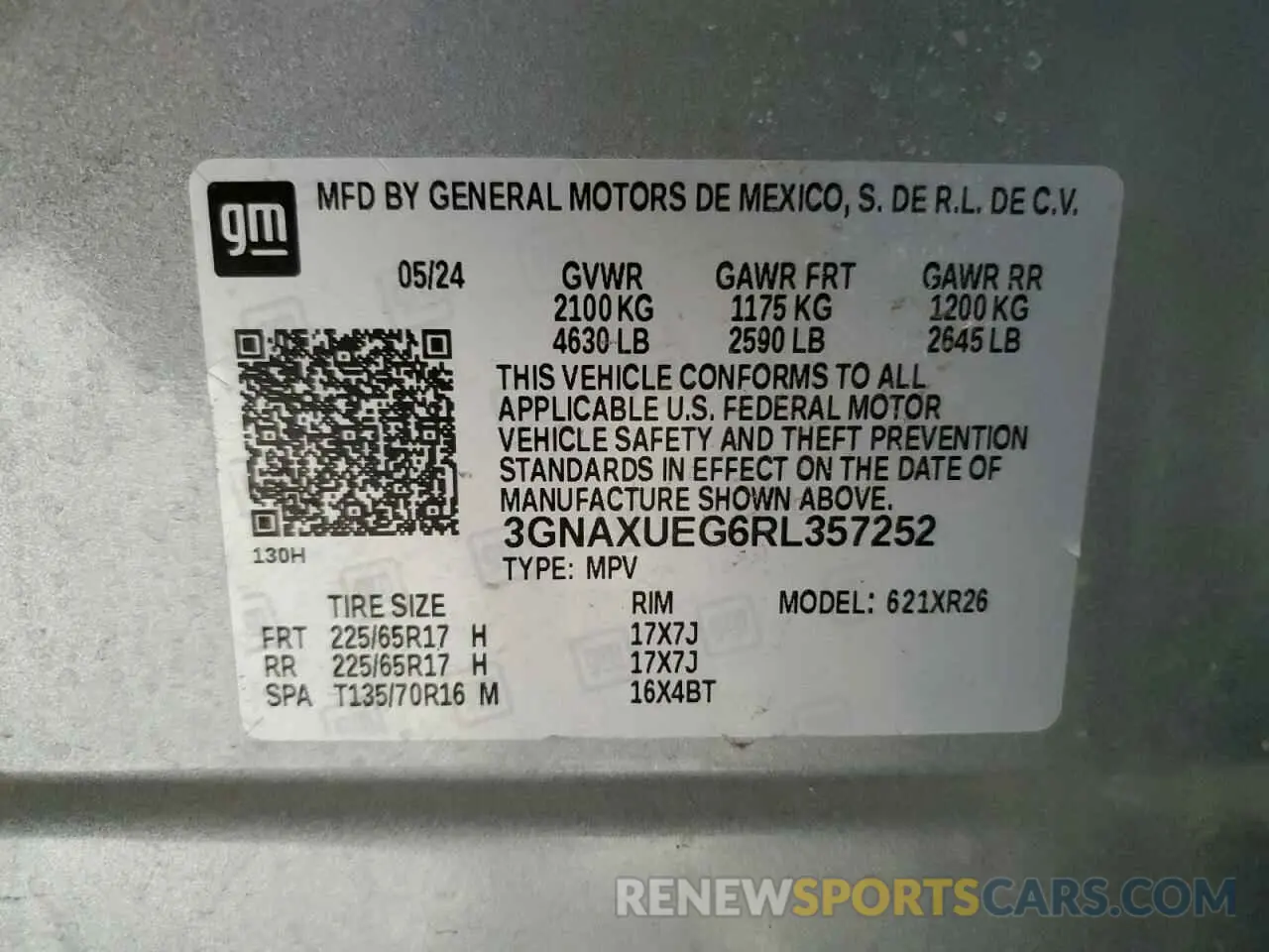 14 fotografías del automóvil dañado 3GNAXUEG6RL357252 CHEVROLET EQUINOX 2024